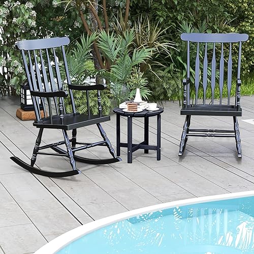 Miniatura 2 de Giantex Mecedora de madera para exteriores juego de 2 mecedoras de patio con marco sólido respaldo de listones balancín exterior e interior para