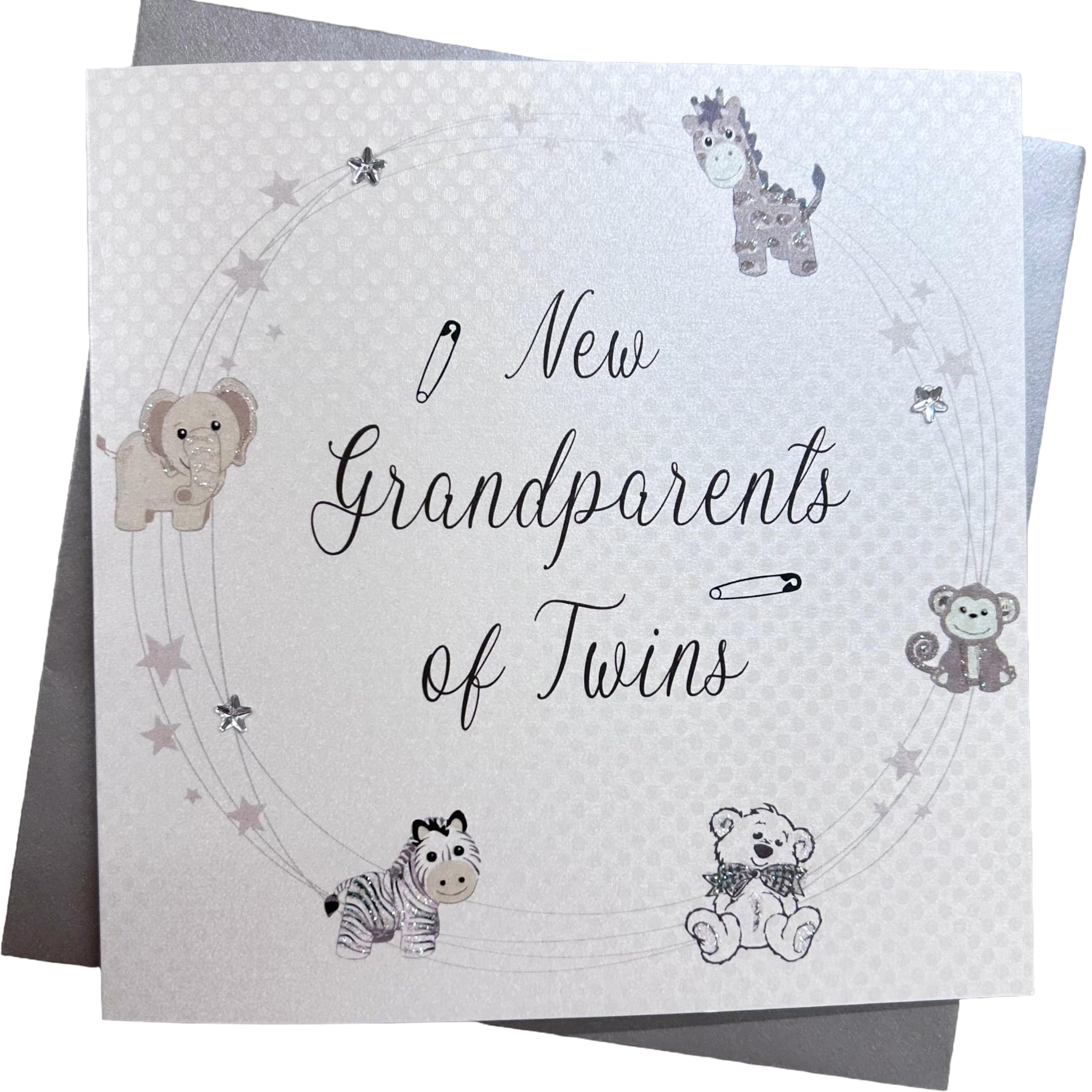 WHITE COTTON CARDS New Grandparents of Twins. Circle Of Toys Design Handmade Card B183-GP