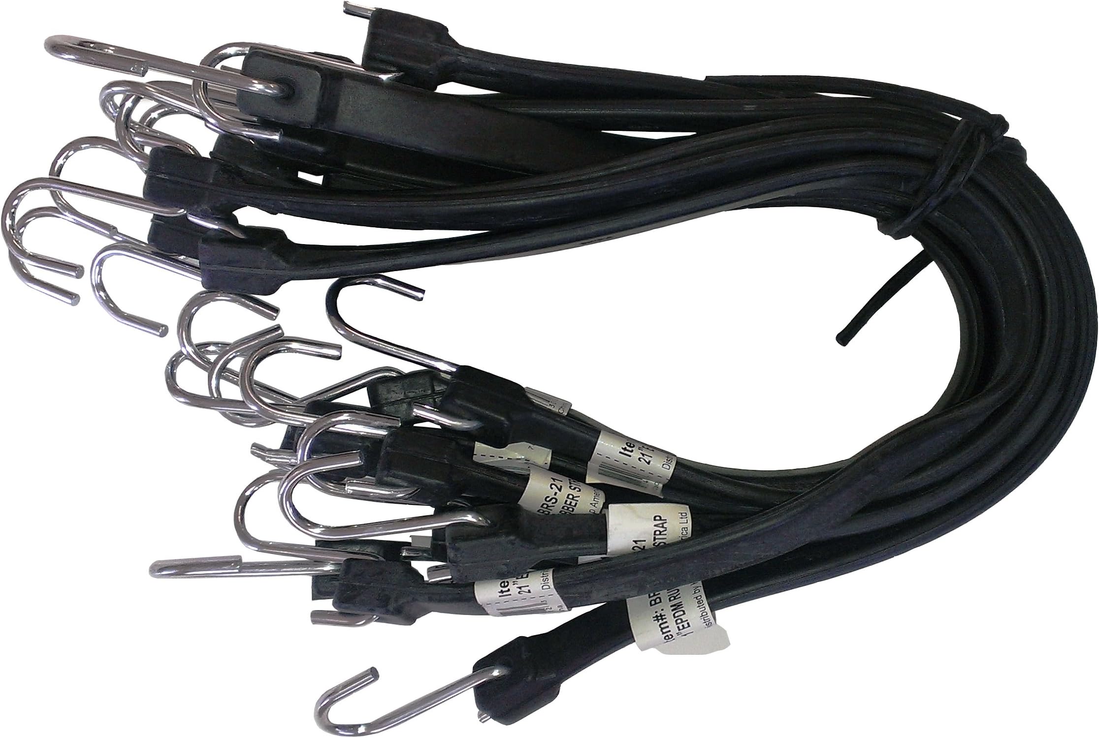 Kotap MBRS-21 Heavy-Duty EPDM Rubber Tie Down Bungee Cord with Crimped Metal S Hooks, Ideal for Securing Tarps, Canvases, 21-Inch, Black, 10 Count