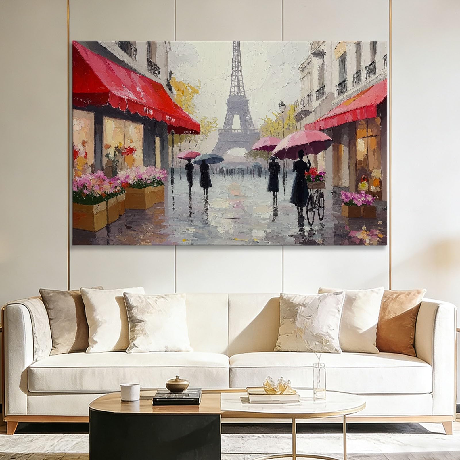 Generisch Bilder auf Leinwand Gerahmt 120 x 60 cm, Leinwandbild mit Rahmen Vintage Stadt Paris Blumen Groß Kunstdruck Art Wandbilder Wanddeko für Schlafzimmer Wohnzimmer Esszimmer