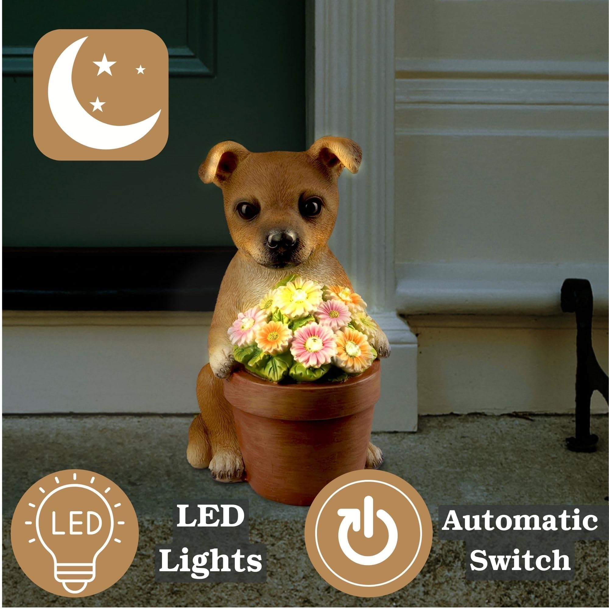 Muldale Solar Dog Garden Ornaments - Digby the Dog - Hand Painted Bright Solar Lights for Garden Outdoor Decor Illuminating Floral Pot - Image 4