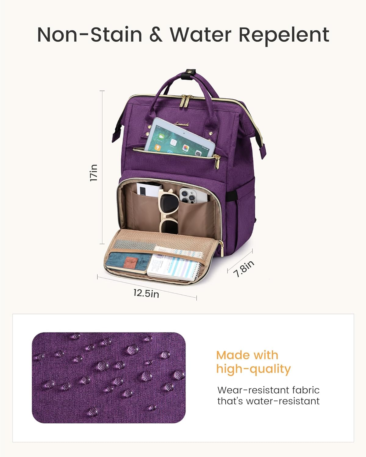 LOVEVOOK Laptop Backpack for Women with Giant Tumbler Holder Pocket,17 inch Waterproof Travel Backpack Purse Computer Laptop Bag,Professional Work College Nurse Teacher Backpack Travel Bag,Bean Green - Image 5