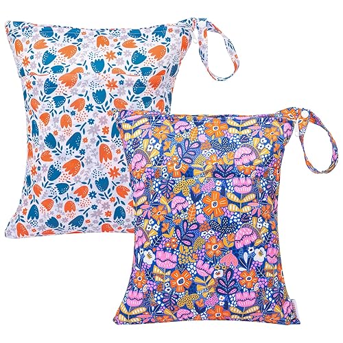 ALVA BABY - 2 bolsas para pañales de tela húmedos y secos, impermeables, reutilizables, con dos bolsillos con cremallera, para viajes, playa,