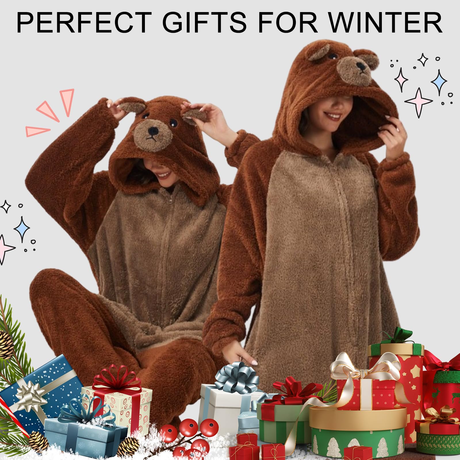 Luojida Tuta unisex adulta, pigiama onesies animale Cosplay Panda Deguisement Deguisement Halloween Donna Uomo con Cappuccio Zip Kigurumi Halloween Costume Animali Carnevale