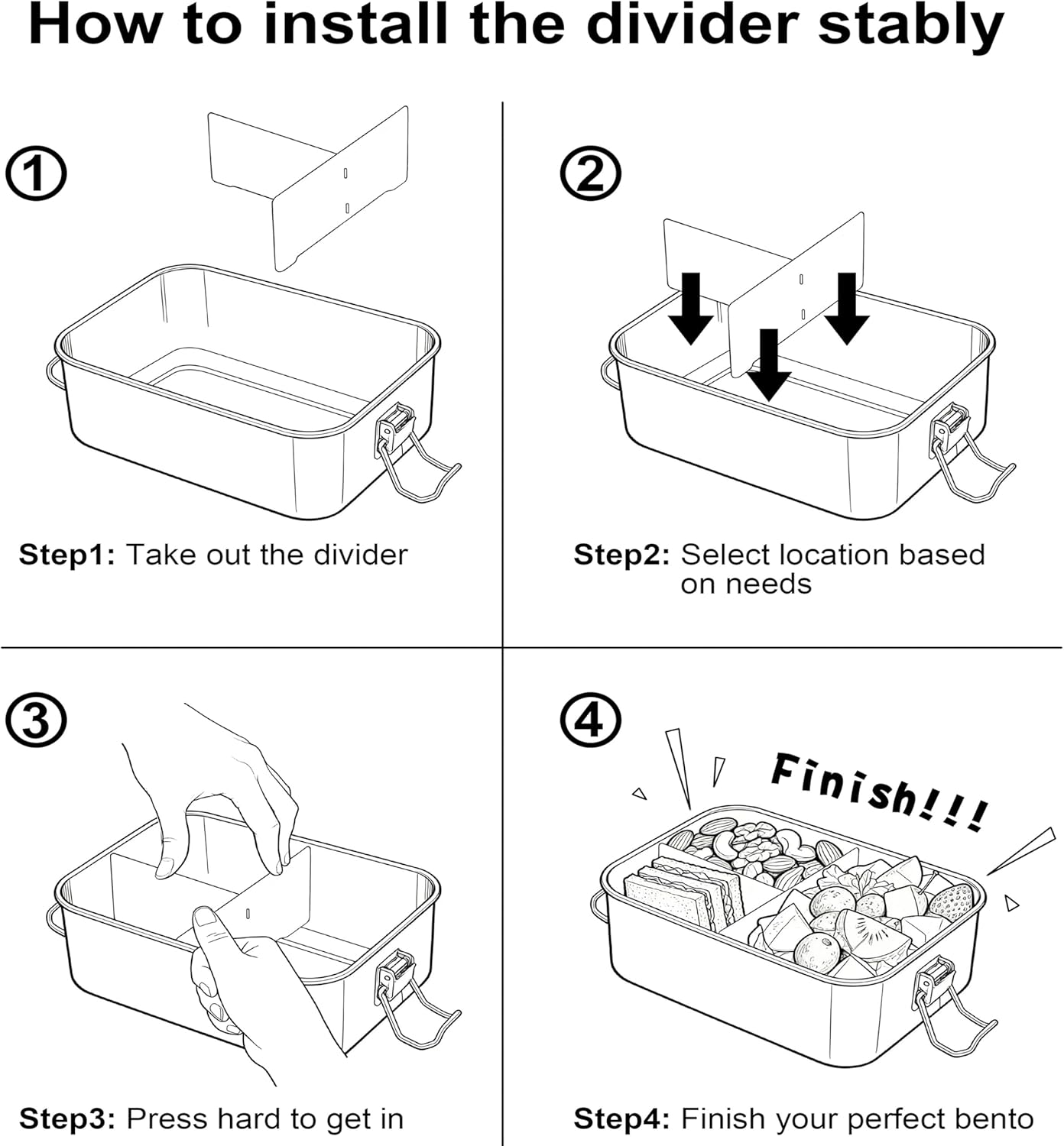 HaWare Stainless Steel Bento Box, 29oz (850ML) Leak-Proof Lunch Box for Kids Adults, 3 Compartments Food Containers with Removable Dividers and Bag, Metal Lunch Containers for Snack Meal Sandwich - Image 8