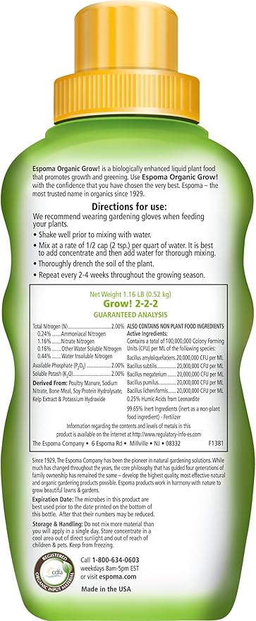 Espoma Abono Orgánico Líquido Concentrado Grow! 16oz miniatura 2