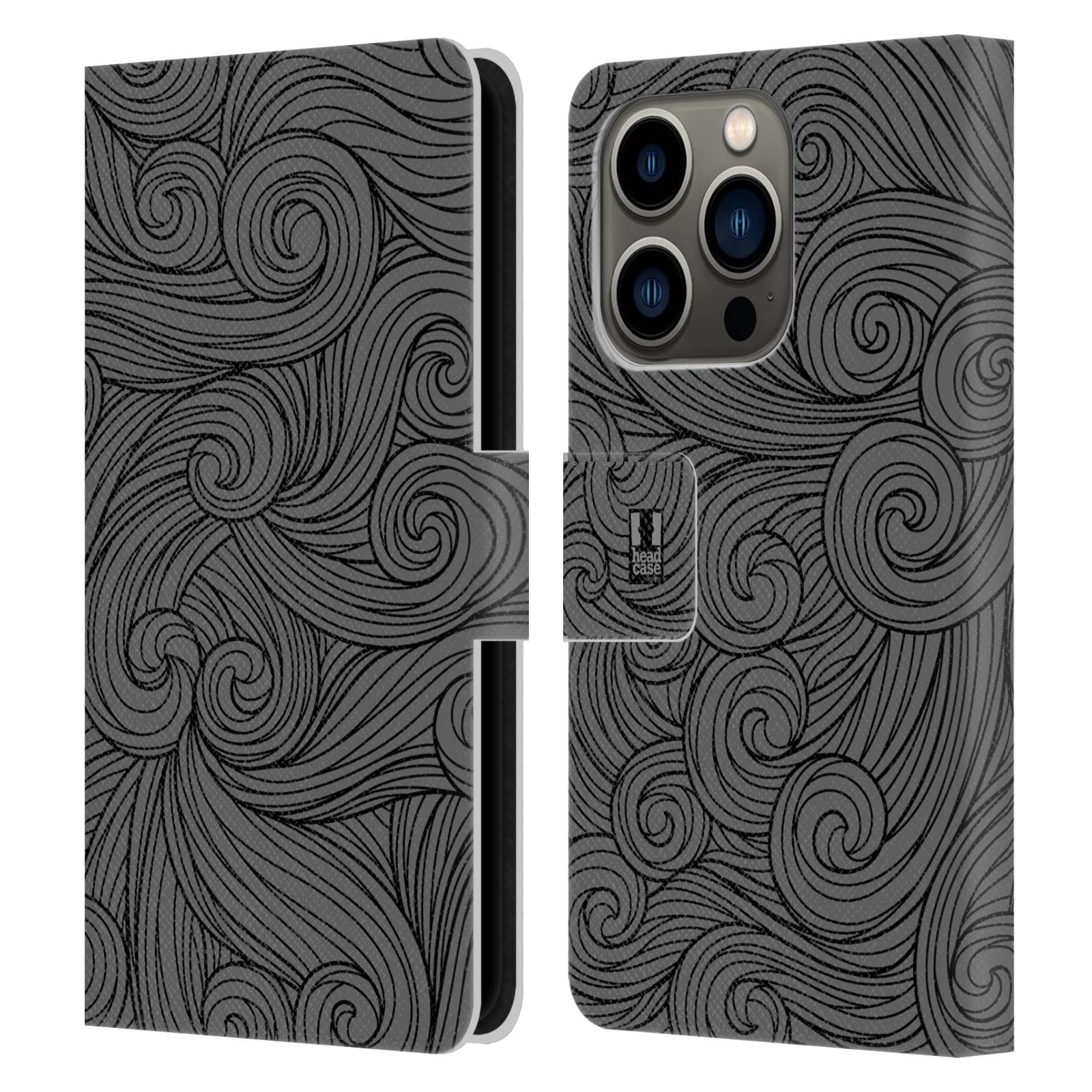 Carcasa de cuero tipo libro para iPhone 14 Pro con tarjetero gris 7
