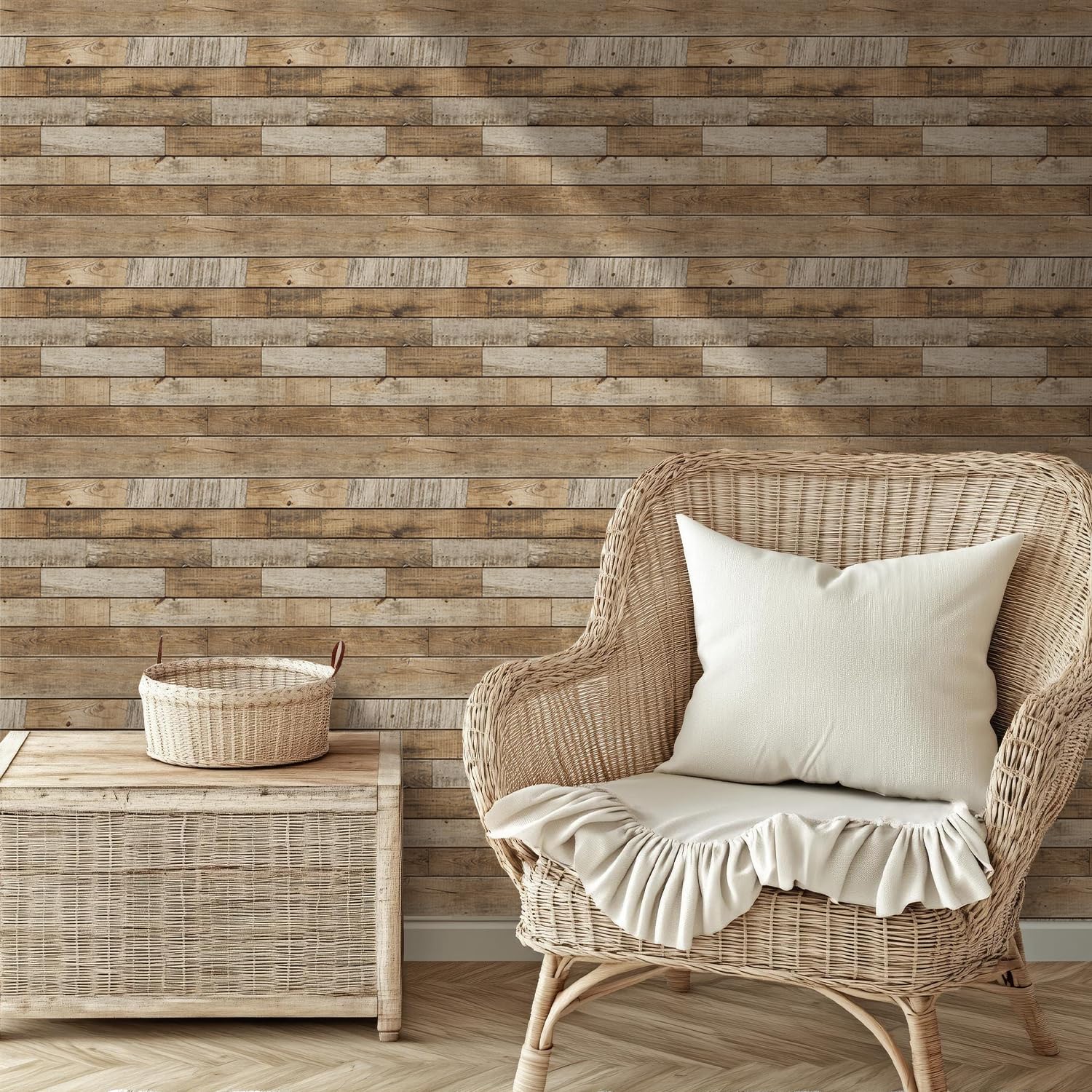 COMSTICKC Panneaux Muraux 3D Adhesif Bois, 10 Pièces 30x30 cm, Fausse Murale PVC 3D Autocollants Muraux Imitation Bois, imperméable (couleur bois)