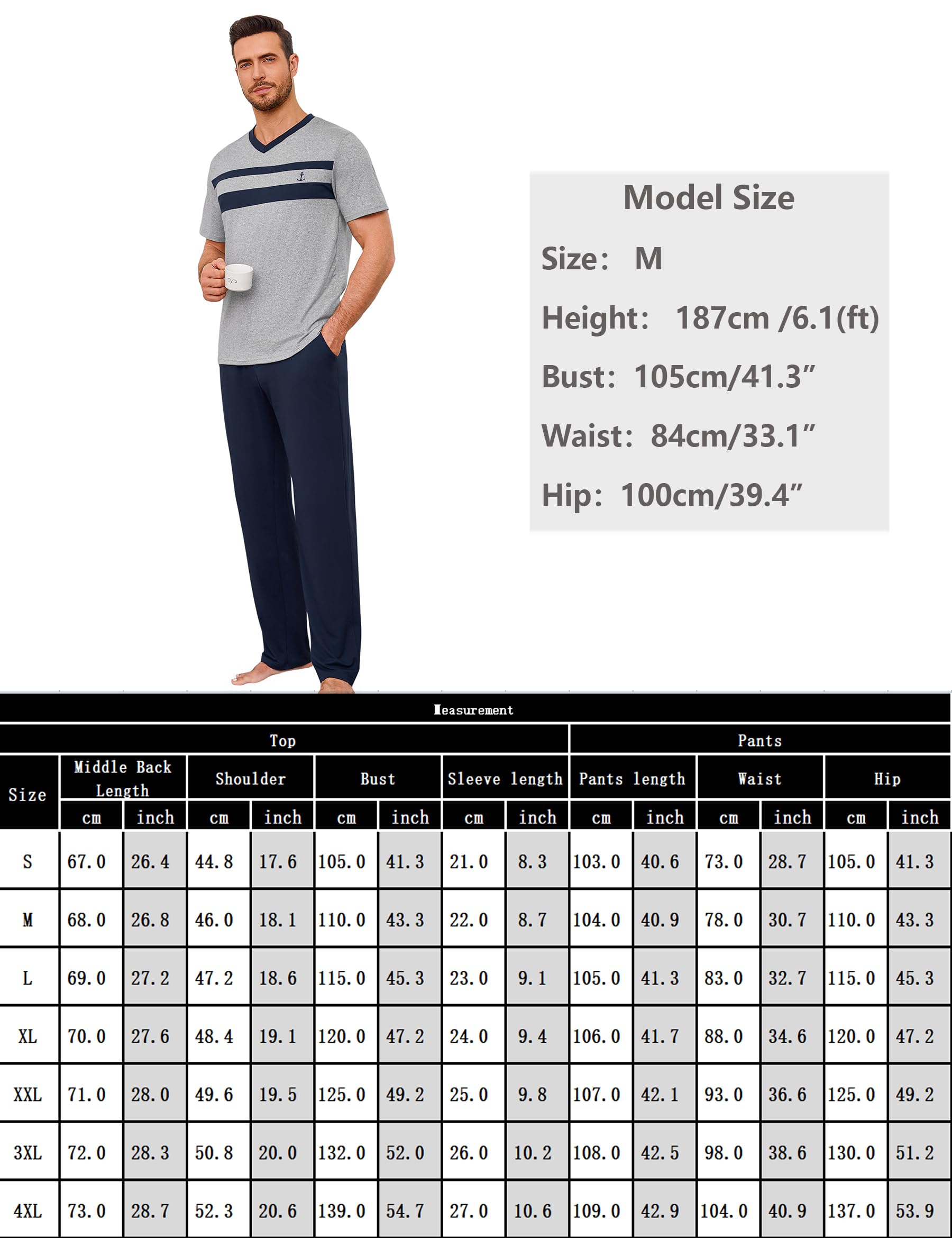 Marvmys Schlafanzug Herren Baumwolle Sommer Pyjama Long Schlafhose