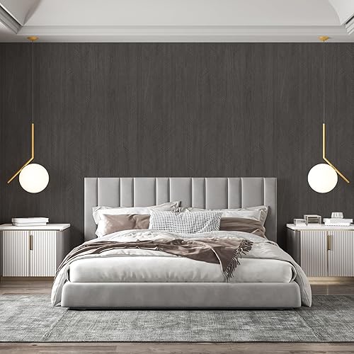 Miniatura 7 de Yun-aeon Papel tapiz de madera sintética para despegar y pegar, color gris oscuro, 15.7 x 80 pulgadas (8.7 pies cuadrados) grueso, autoadhesivo,