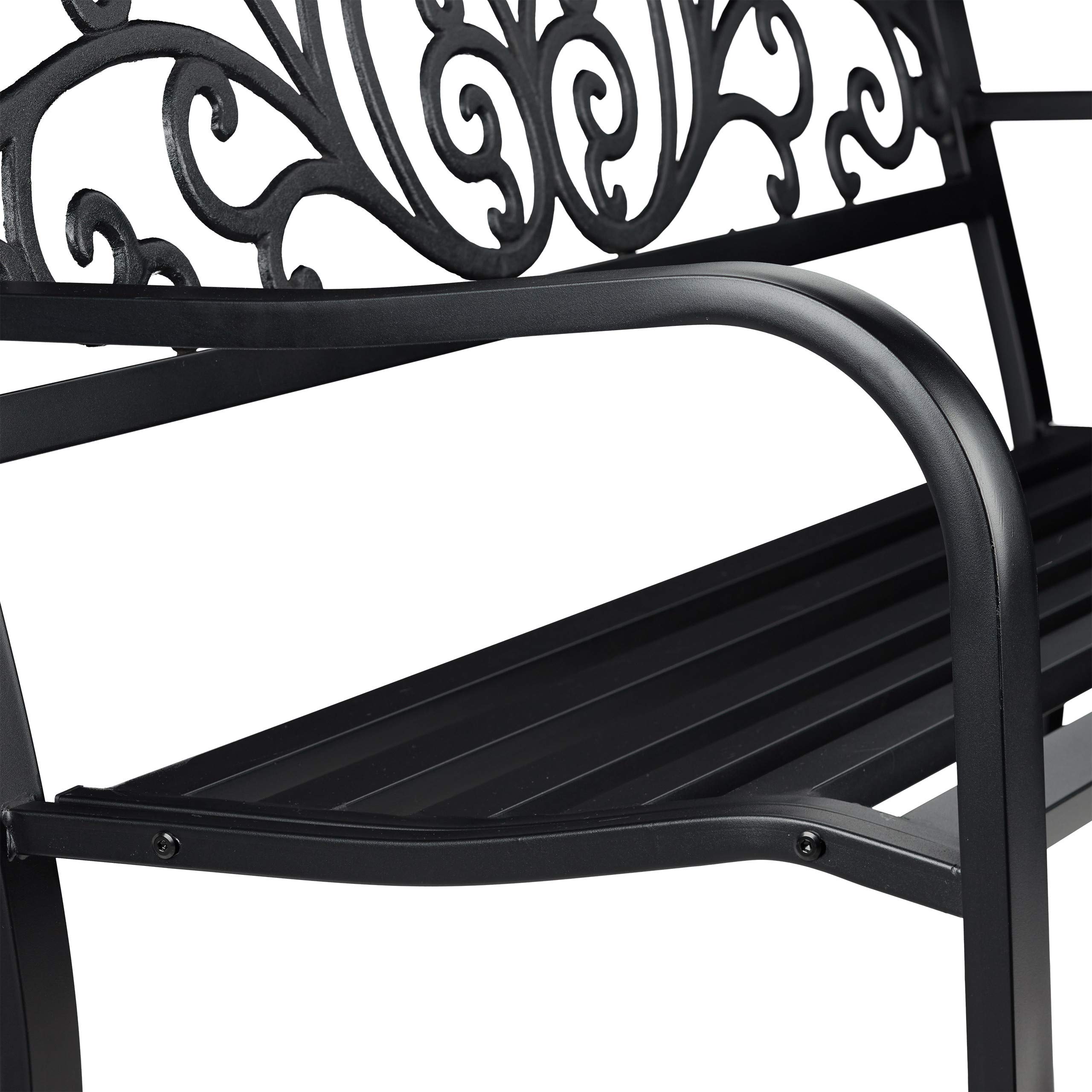 Relaxdays, noir jardin, Banc extérieur, balcon, 2 places, fer, ornements, Fonte, acier 86,5x127x60 cm