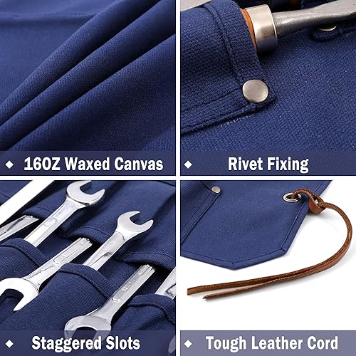 Miniatura 3 de Rollo de cincel, rollo organizador de herramientas de lona encerada resistente de 16 onzas, bolsa de herramientas pequeña multiusos – 10 bolsillos