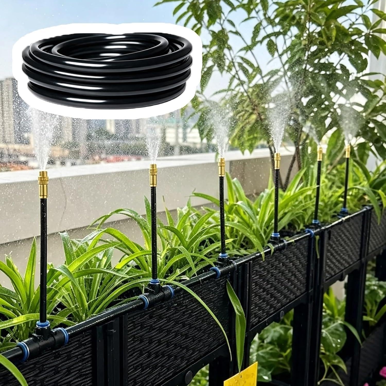 Kit Nebulizador Jardín Sistema de niebla de riego automático para invernadero, patio, césped, planta, Equipo de riego por goteo ajustable de 360 °(L 98ft(30m))