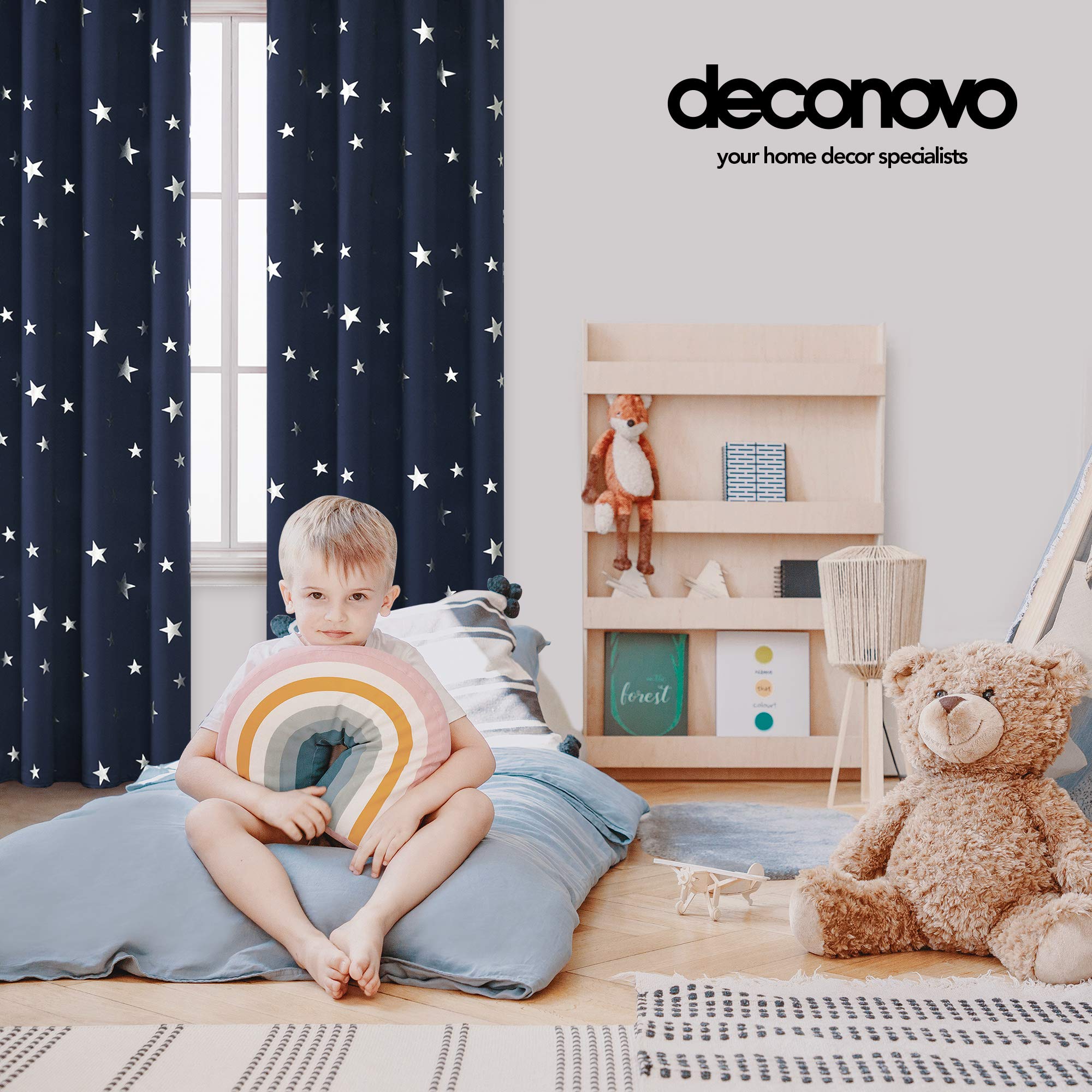 Deconovo Navy Blue Curtains for Living Room Super Soft Thermal Insulated Star Foil Printed Eyelet Blackout Curtains 46 x 54 Inch 2 Panels - 4