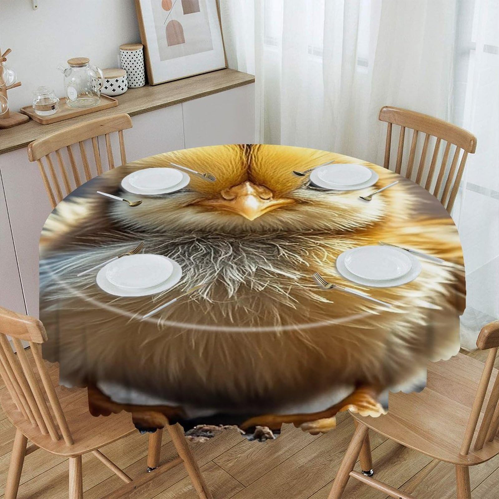 FekiLoot Chicken Chick Round Tablecloths 60 Inch Resistant Washable Polyester Table Cloth Style Decorative Circle Fabric Table Cover for Dining Kitchen Party Farmhouse Outdoor