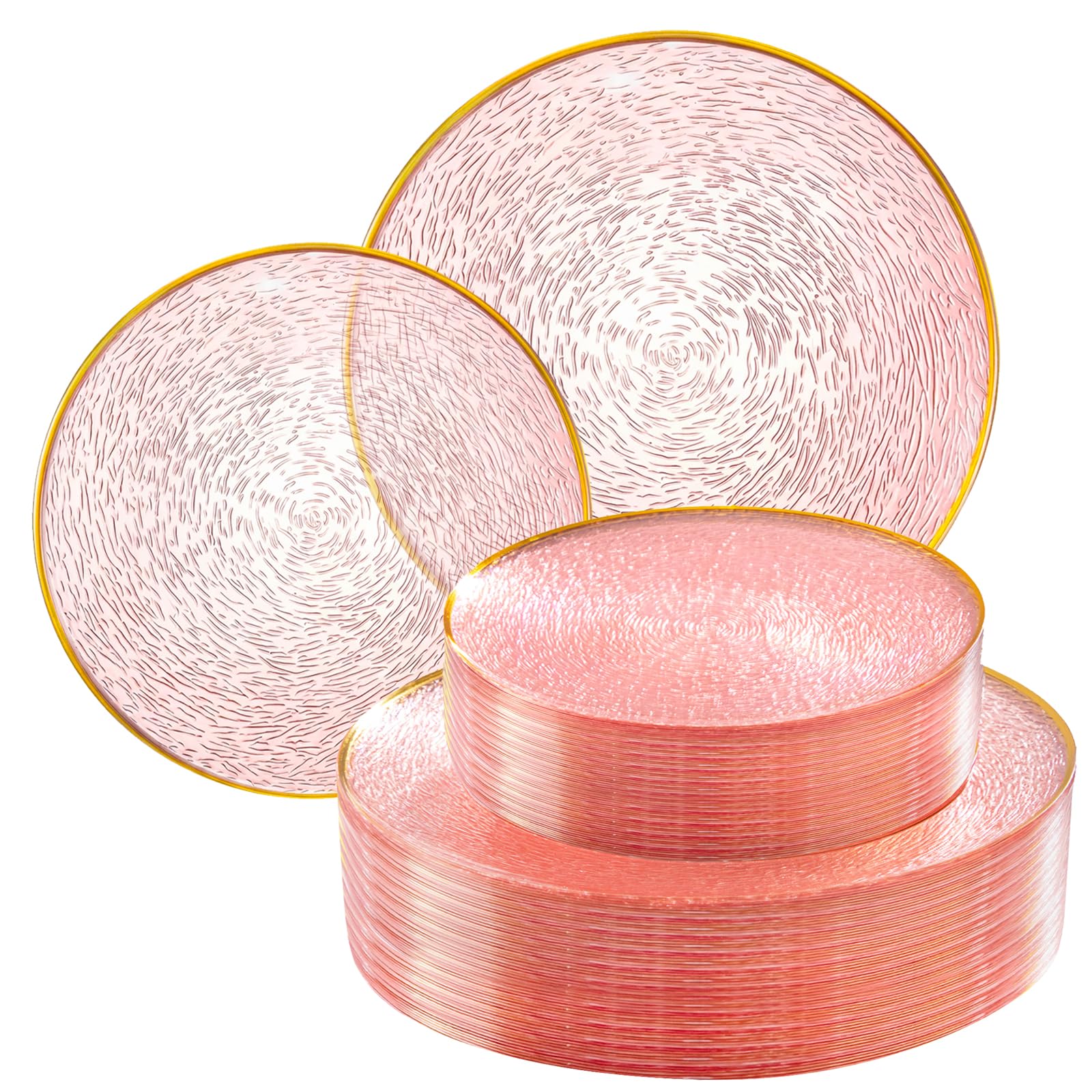 Photo 1 of Liacere 60Pcs Pink Plastic Plates-Pink Disposable Plates With Gold Rim-Heavy duty Gold Plates,Water ripples Party Plates Include 30Dessert-Platos,30Dinner-Platos for Weddingy&Mother's Day&Party?Spring