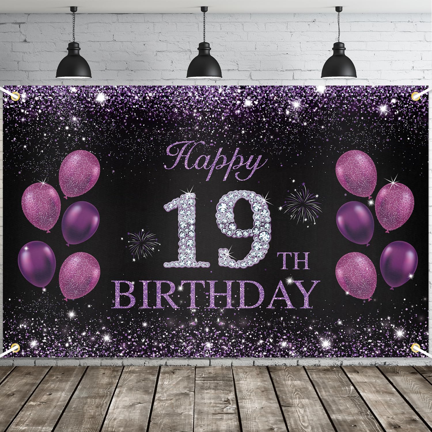 JOYKY Happy 19th Birthday Banner, Purple 19th Birthday Party Decorations for Girls Women Her, 19 Year Old Birthday Supplies Backdrop Décor, 5.9 X 3.8