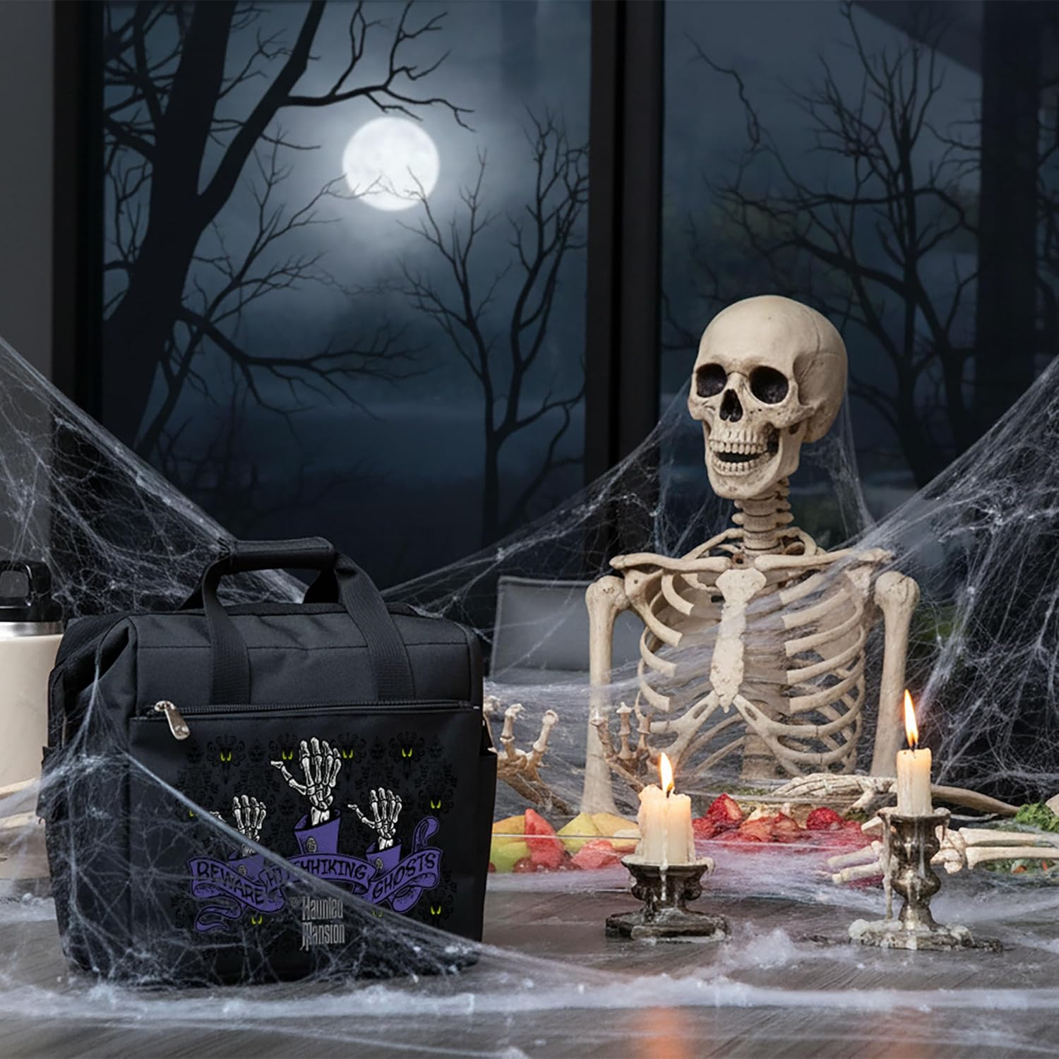 PICNIC TIME Disney Haunted Mansion On The Go Lunch Bag Cooler, Insulated Soft Lunch Box with Expandable Compartment and Dual Storage for Work and Travel, (Black)