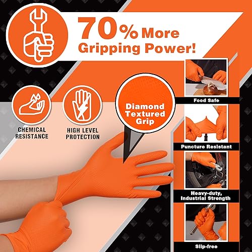 Miniatura 2 de Industrial Nitrile Gloves  Heavy Duty Latex & Powder Free Disposable Gloves with Diamond Texture