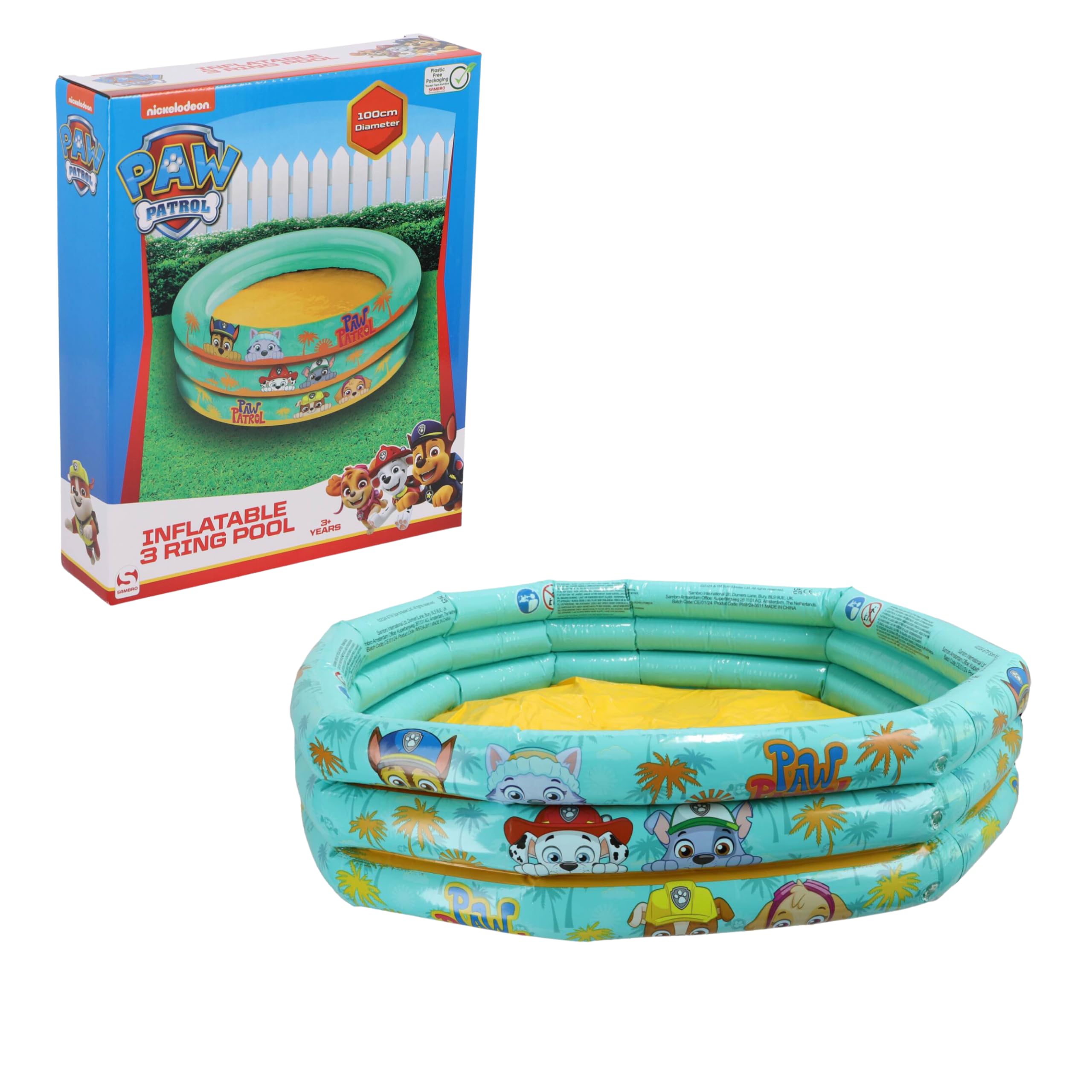 Paw Patrol Piscina, Piscina Hinchable, Diseño Chase Rubble Skye Marshall Piscina Infantil, Piscina de Jardin, Piscina Redonda Multicolor, 100 CM