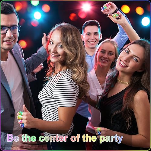 Miniatura 7 de Vinsot 108 anillos iluminados para fiestas, con luces LED intermitentes, brillantes en la oscuridad, luz de goma parpadeante de neón, regalo para