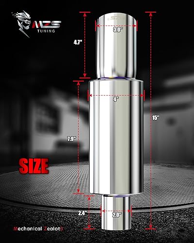 Miniatura 3 de MZS Silenciador de escape, punta de escape recta de acero inoxidable de 15" de longitud, entrada de 2", salida de 3", universal para coche sedán,
