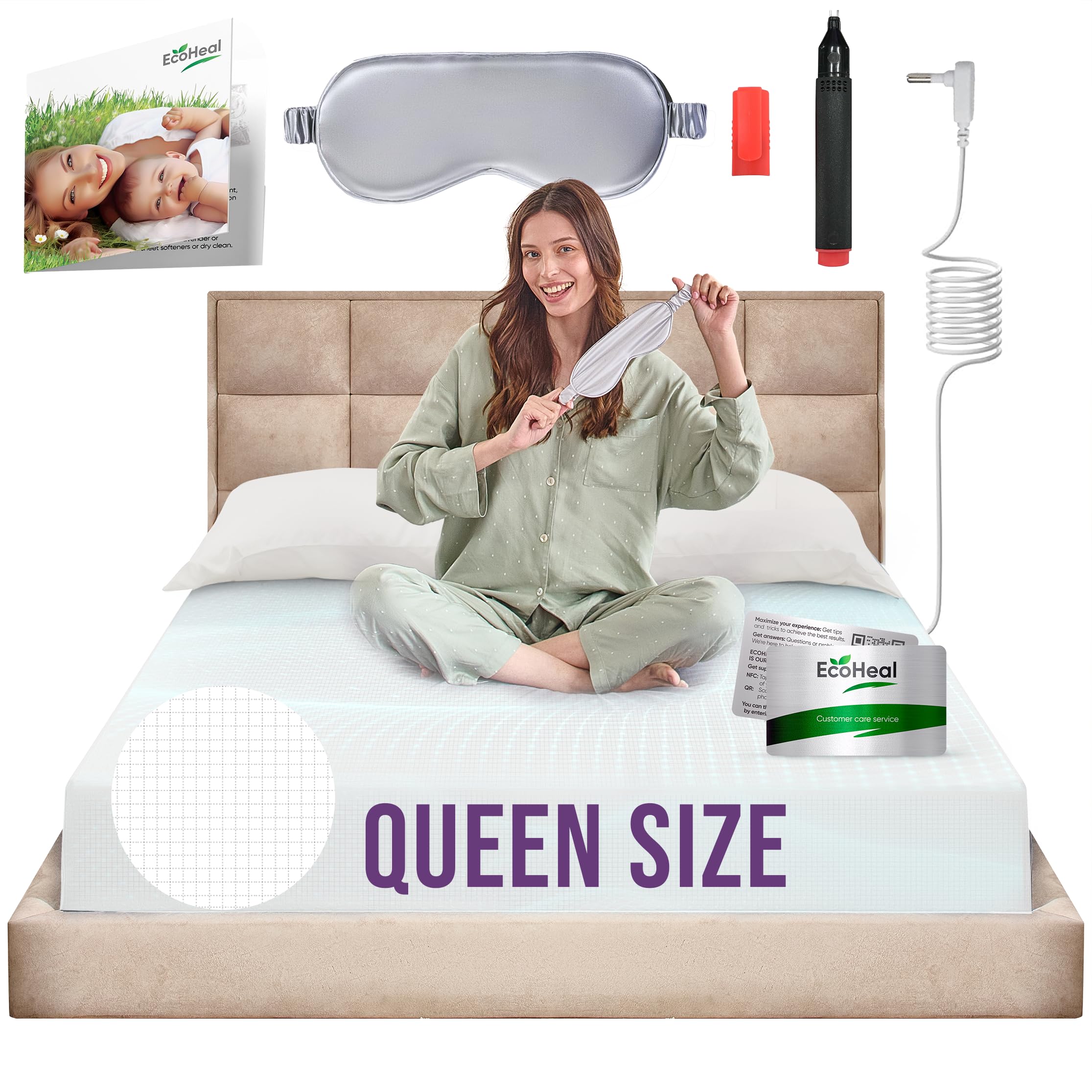 Grounding Sheets Queen 84% Organic Cotton 12% Silver 4% Silk Fitted Size Bed Sheet - Grounded Earth Deep Pocket - Well Bedding for Better Sleep (White, Queen)