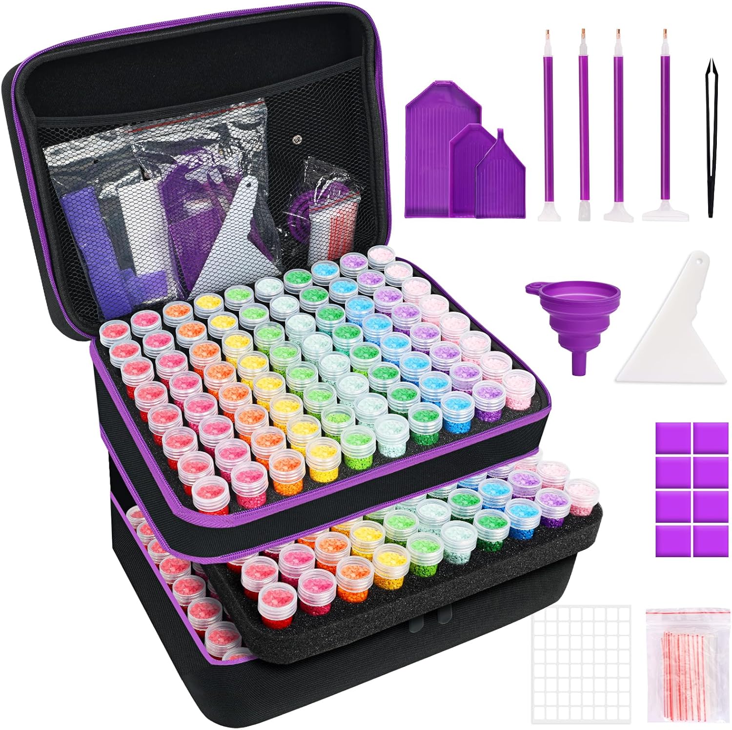 QUEFE 240 Slots Diamond Painting Storage Containers, Diamond Art Accessories and Tools Kit Box with Shockproof Jars for DIY Diamond Art Craft Jewelry Bead Rhinestones Organizer