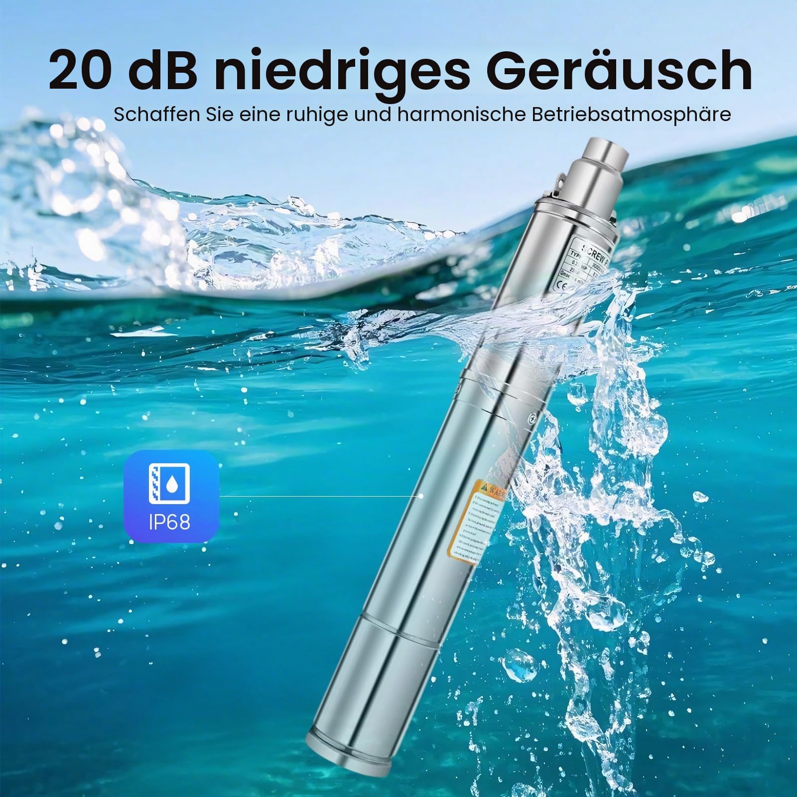 Tiefbrunnenpumpe 3 Zoll 250W Edelstahl Tauchpumpe 1600 L/h max. 80m Förderhöhe 220V mit 20m Kabel für Brunnen, Bewässerung, Wasserversorgung, Wohnmobil (3 Zoll, 250W)