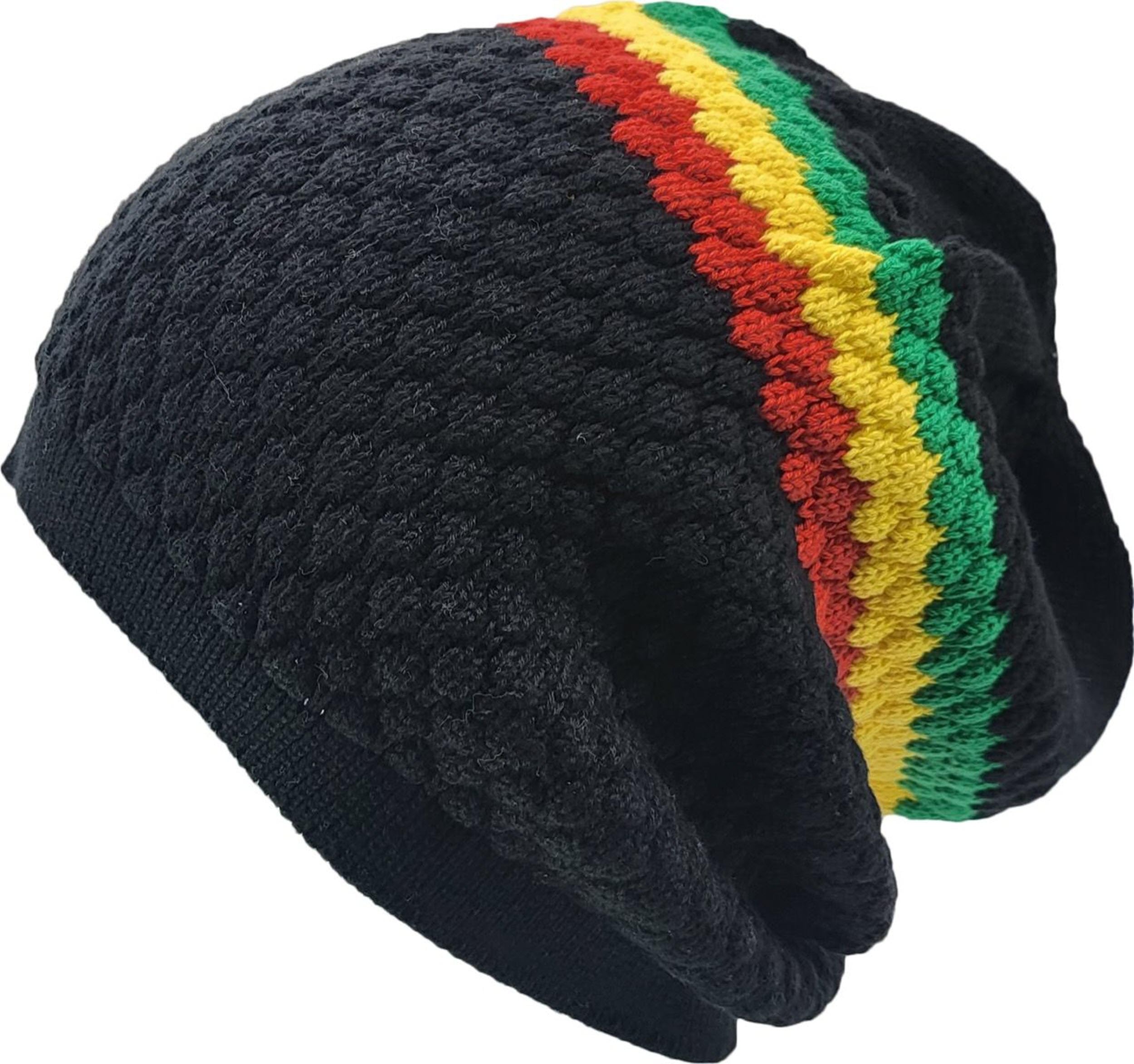 Crazy Lizard Unisex Black With Stripes Reggae Rasta Hat For Short Dreadlocks With Vibrant Colors On The Beanie - For The Rasta Culture