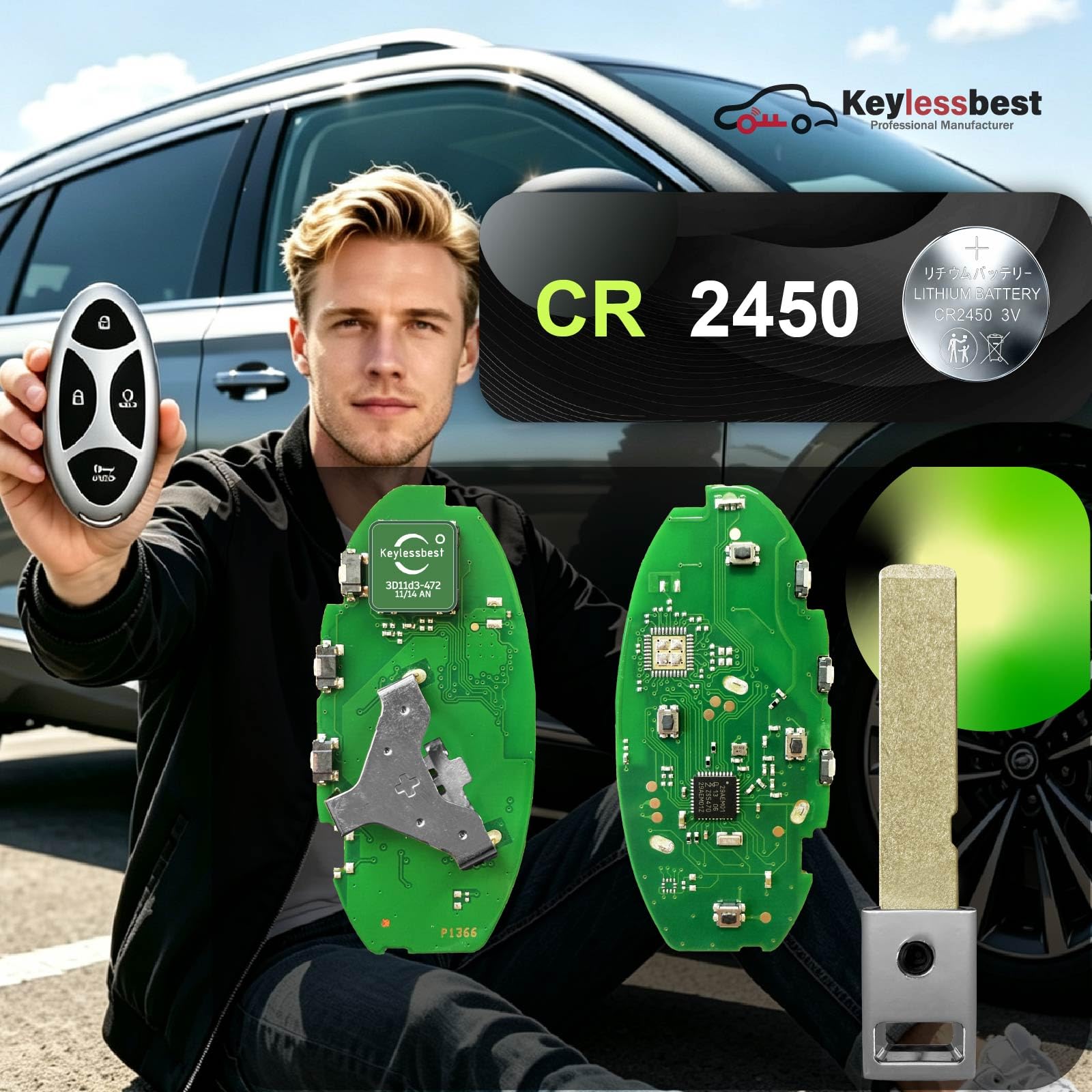 Ricambio per telecomando Hyundai Kona 2024 TQ8-FOB-4F61M43 4 pulsanti 433 MHz
