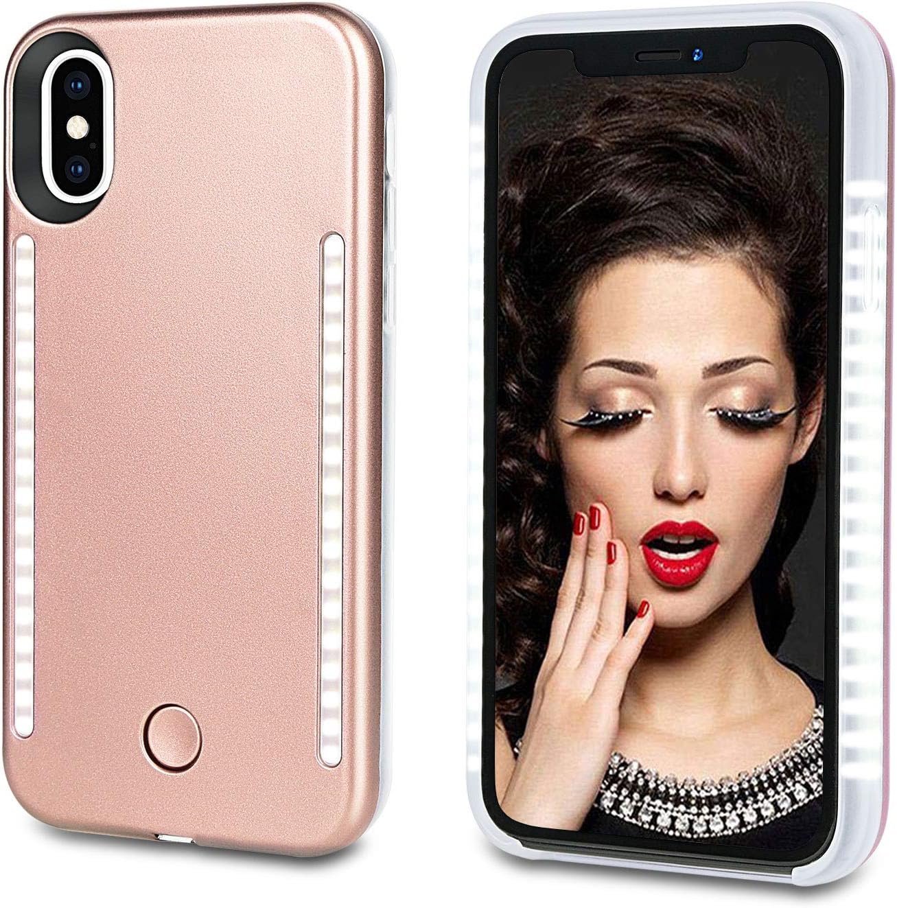 Vanjunn Selfie Light up Case for iPhone X Xs, LED Case with Rechargeable Back and Front Illuminated Luminous Lights for iPhone X/Xs (Rose Gold)