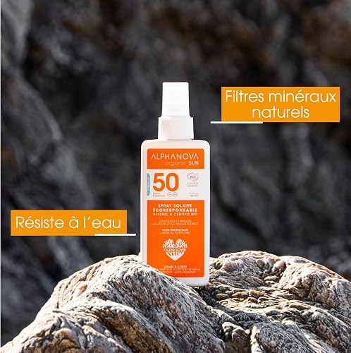 ALPHANOVA Spray solaire SPF50 - Parfum monoi - Haute protection - Naturel et BIO - waterproof - 125g - 4
