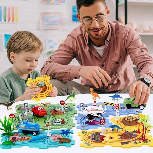 Miniatura 4 de Juego de 68 pistas de autos para niños, rompecabezas de carreras de 4 series, juego de autos de pista de rompecabezas, pista de rompecabezas,