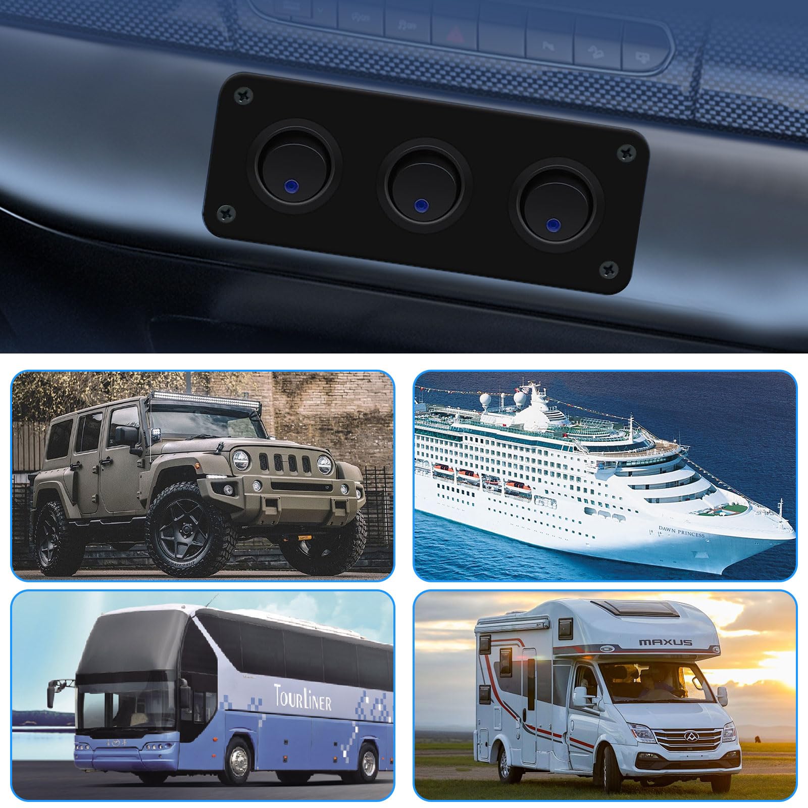 Panneau d'interrupteur à bascule, support en aluminium pour voiture, camion, bateau, camping-car, panneau étanche