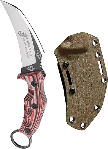 Best.Buy.Damascus1 Cuchillo de caza Survial Red G10 Cuchillo de hoja fija con funda Kydex Prime Qulity