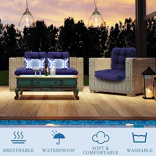 Miniatura 4 de Tradder 5 cojines para sillas al aire libre, para patio, sofá biplaza, banco de grupo, para muebles de patio, columpio, 2 cojines de asiento en