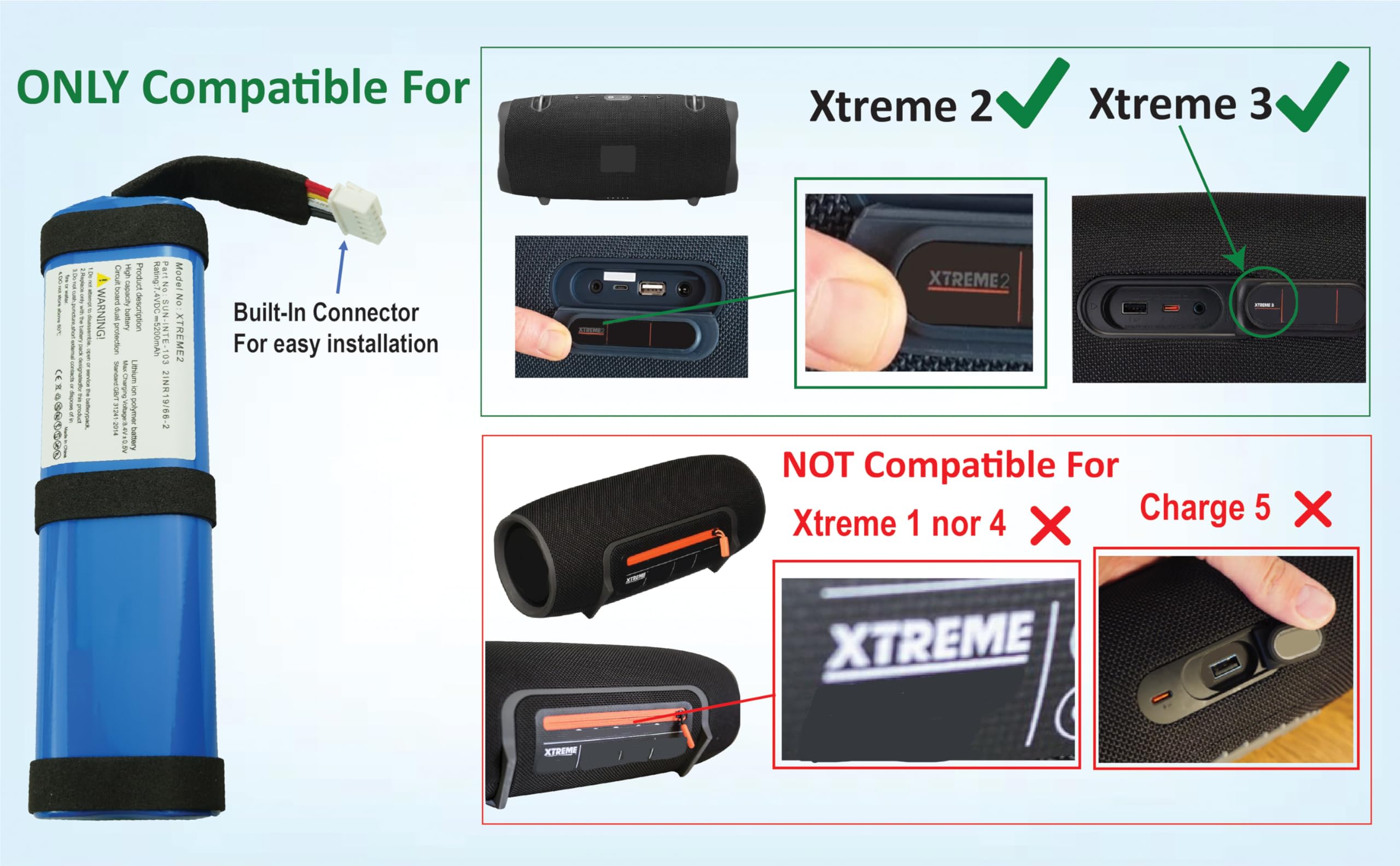 Replacement Battery for JBL Xtreme 2 Xtreme 3 (NOT Xtreme 1