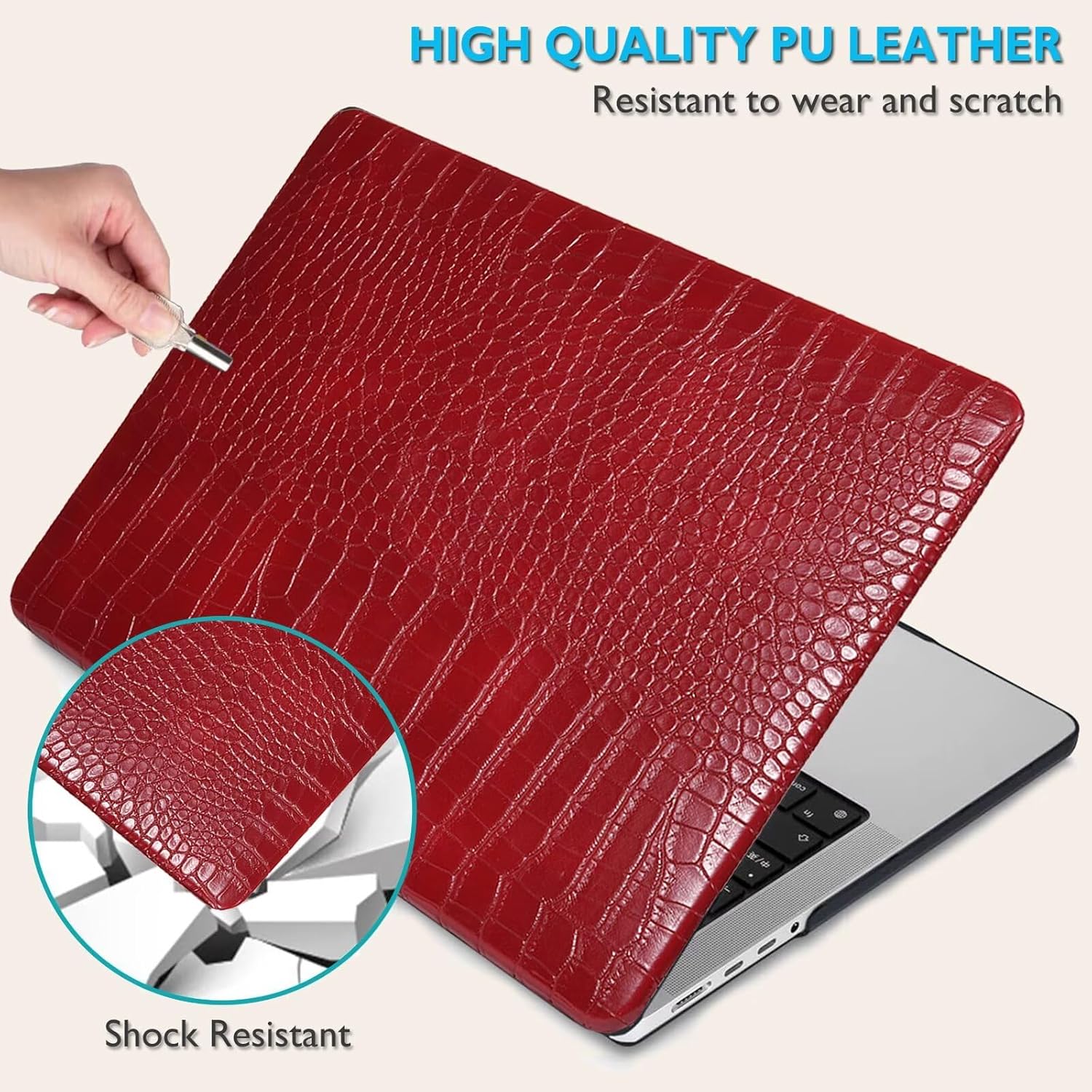 Fancity Compatible with MacBook Air 15 inch Case 2026 2023-2025 Release M5 A3448 M4 A3241 M3 A3114 M2 A2941 with Touch ID, PU Leather Hard Case & Keyboard Cover for Mac Air 15.3", Red