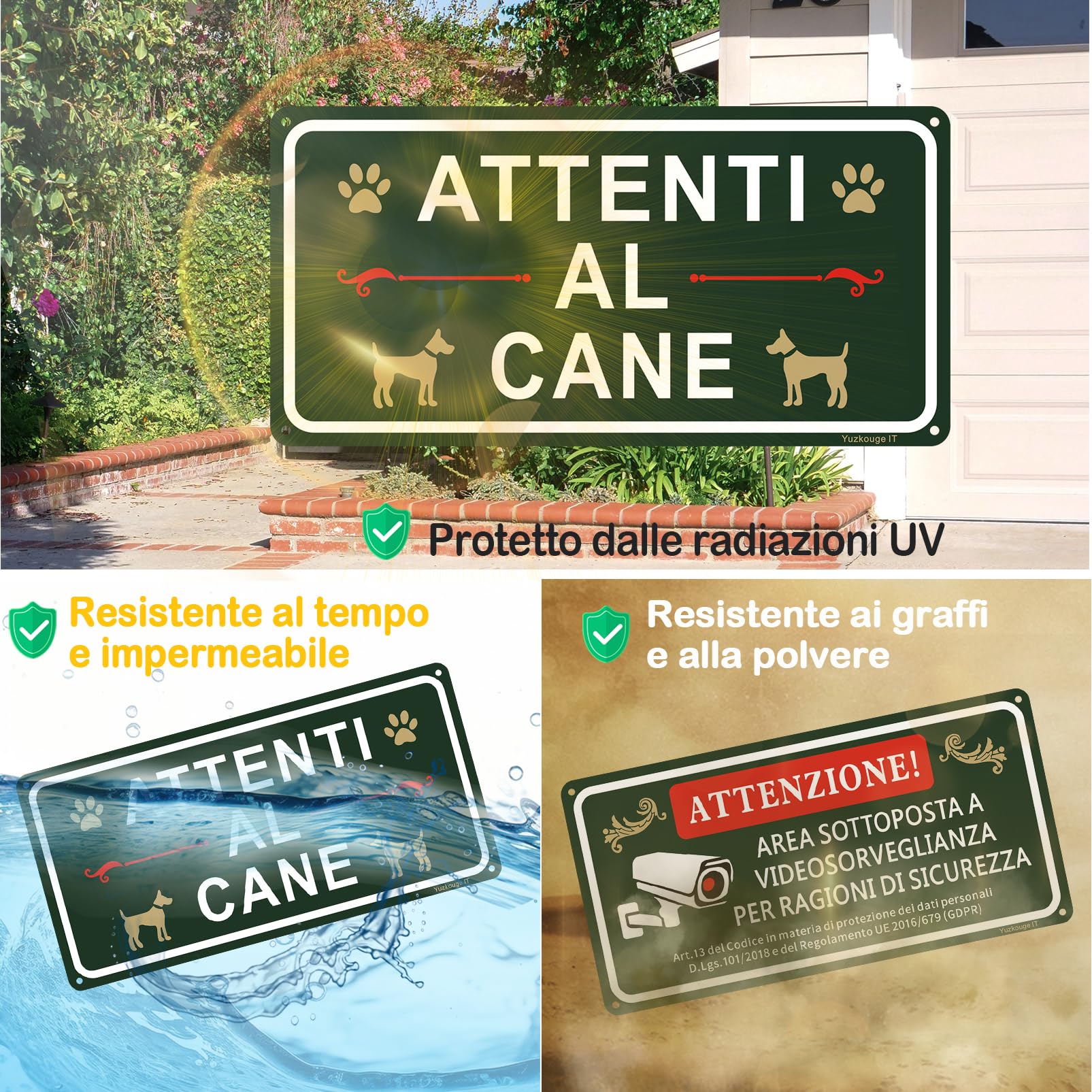 Attenti al Cane Cartello Alluminio - 2 pz, 30x15 cm Cartelli Da Giardino,Facile da installare,Resistente UV,Resistente alle intemperie，per Uso Interno o Esterno