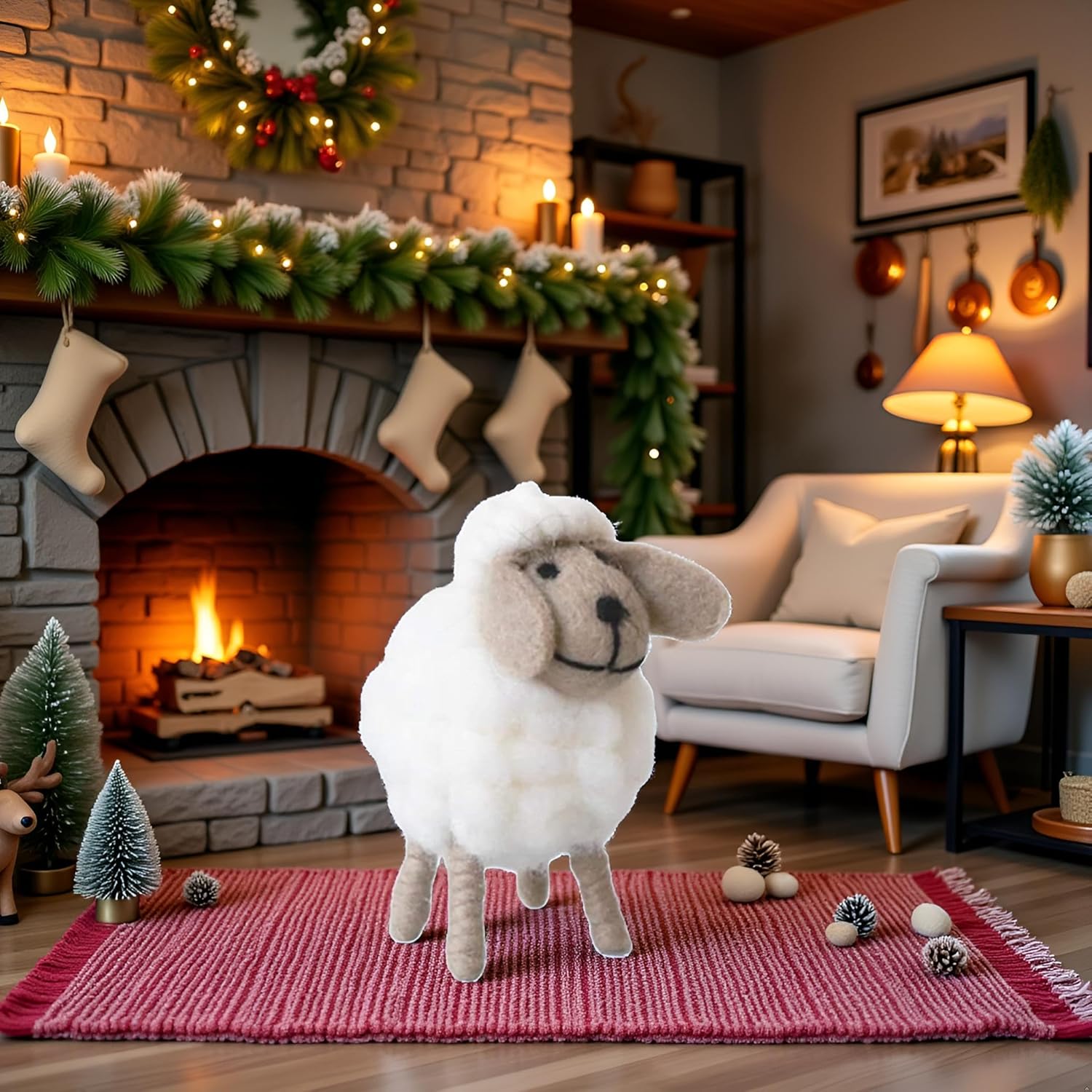 Hand Woven Cute Felt Sheep Figurine - Whimsical Novelty Ornament for Living Room, Bedroom & Shelves
