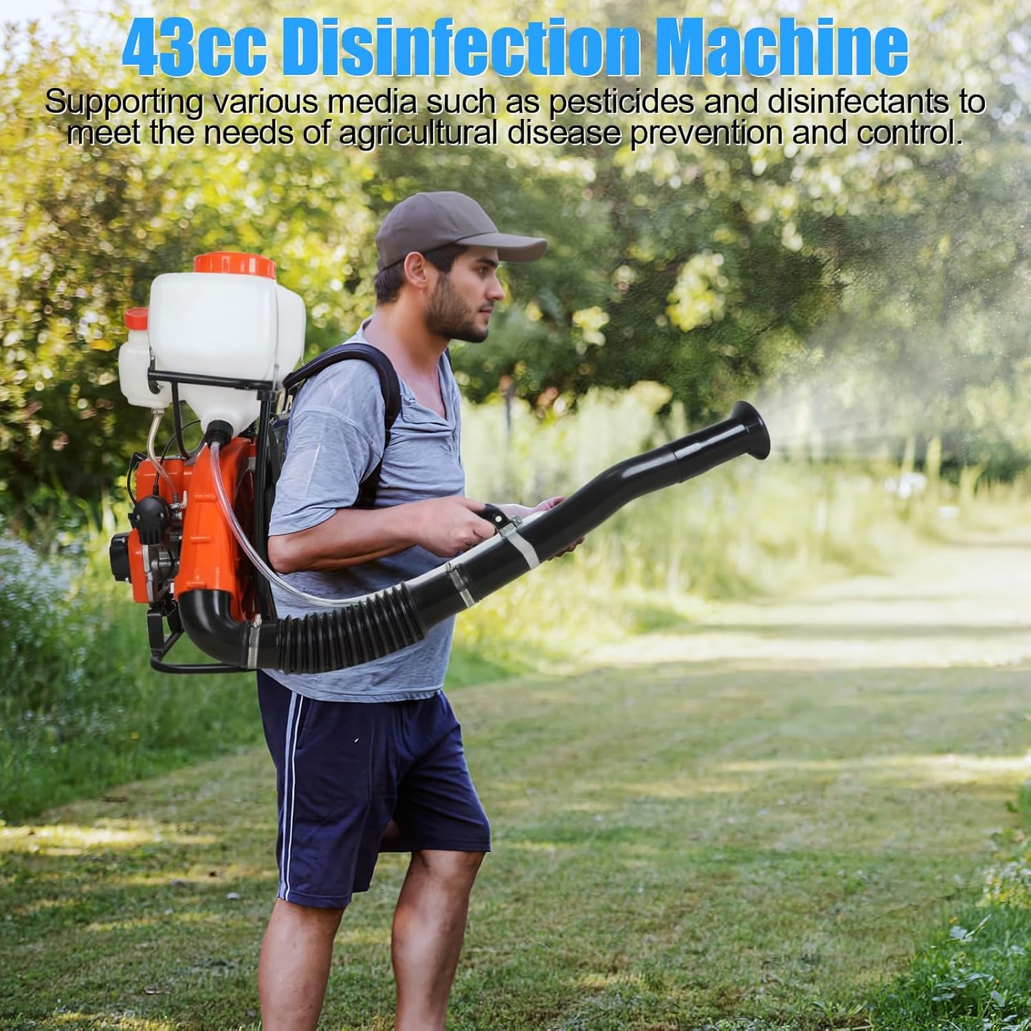 43cc Mosquito Fogger - 7500rpm Gasoline Powered Backpack Cold Fogger - 20L Tank 39 Feet Spray Range Insect Control Sprayer for Garden Outdoor Use Orange