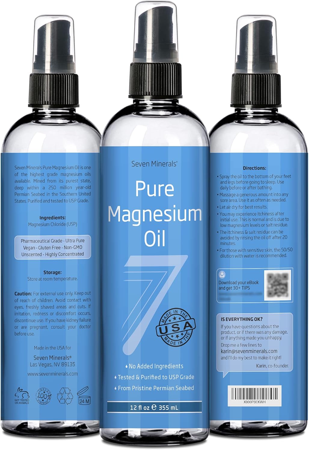 Seven Minerals Pure Magnesium Oil & Pure Magnesium Oil with Aloe Vera