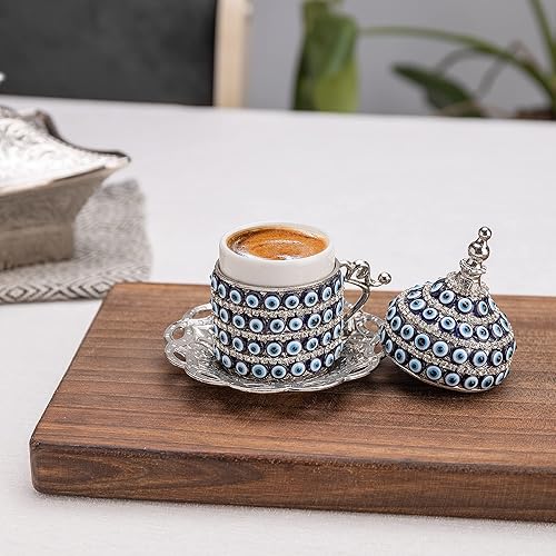 Miniatura 4 de Alisveristime Juego de tazas de café expreso hechas a mano con bandeja y azucarero (juego de 2) (plateado)