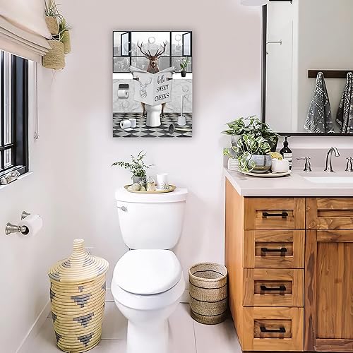 Vista 48 de PIMULSAA Póster divertido de burro sentado en el inodoro, lectura de periódico, arte de pared para inodoro y baño (marco, 8 x 10 pulgadas)