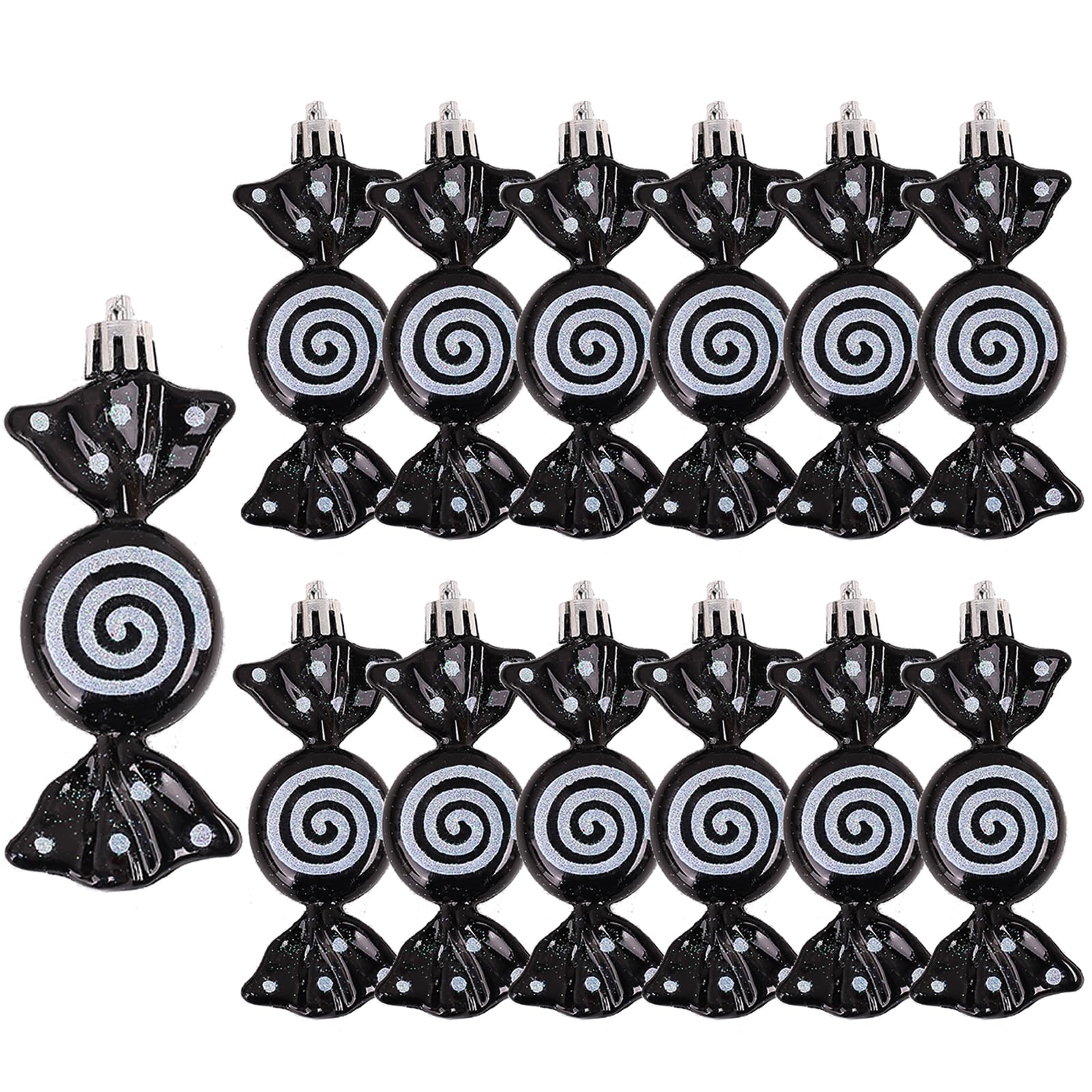 DAHI 12pcs Black Christmas Candy Ornament Set Hanging Candy Cane Ornaments Christmas Tree Ornaments for Xmas Party Decorations (Black)