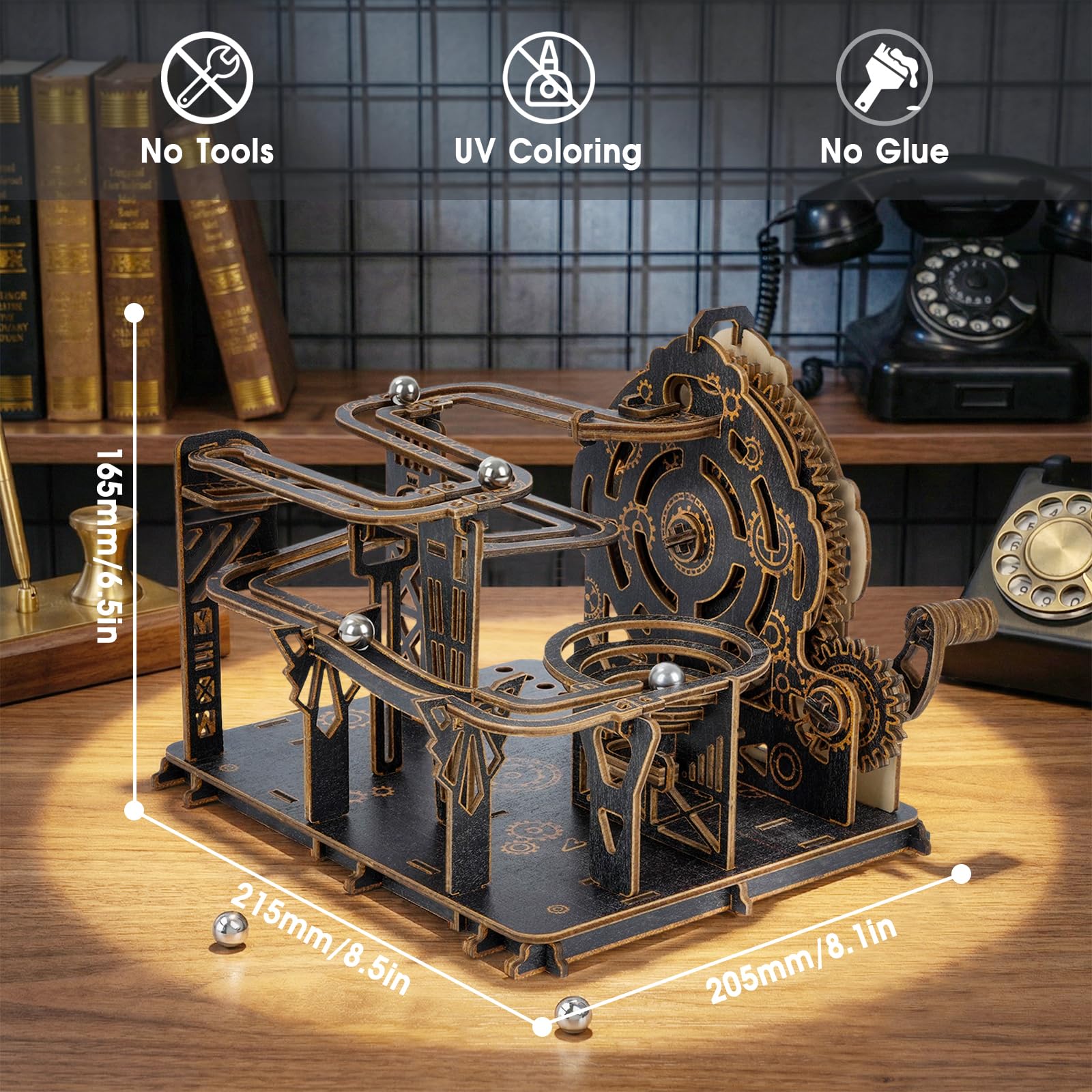 Puzzle in legno 3D per adulti, kit di modellini meccanici per marmi da costruire, puzzle in legno fai da te con 6 biglie d'acciaio, regali di compleanno unici per donne e uomini