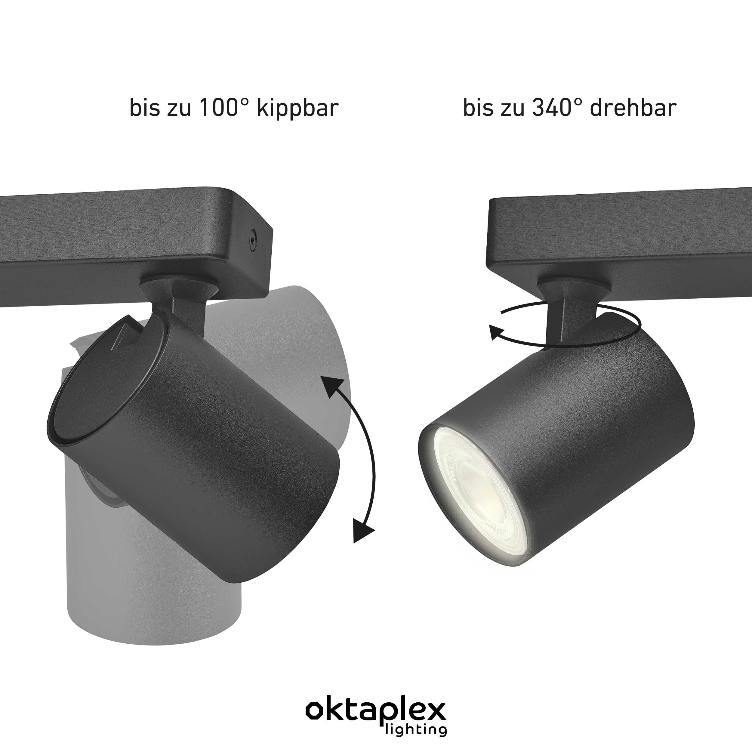 Oktaplex Bora Deckenstrahler Led 2-flammig schwarz inkl. Leuchtmittel | GU10 warmweiß 450lm 2,5W LED Strahler Deckenleuchte - Energieklasse A schwenkbar
