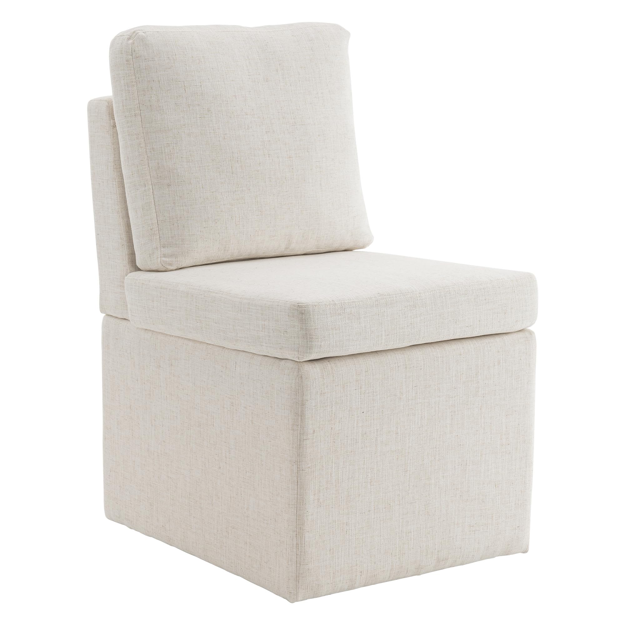 Rowill Dining Chair Upholstered Single Dining Room Chair Mid Century Modern Armless Kitchen Chair Set of 1, Linen Fabric Beige