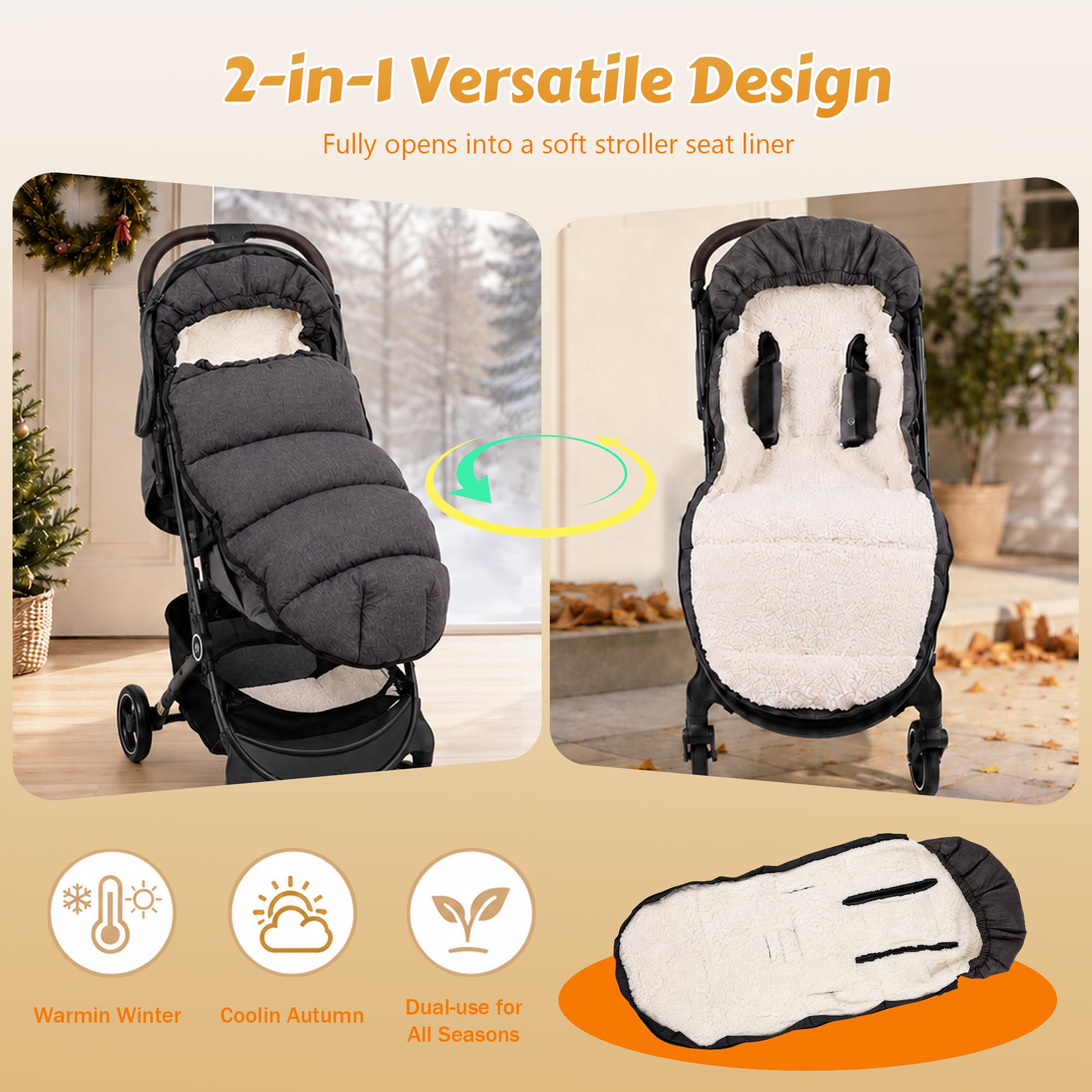 auvstar Chancelière Poussette Universelle | Détachable Chanceliere Bebe Poussettes Chaud,Chanceliere Buggy Hiver Confortable avec Plupart Landau